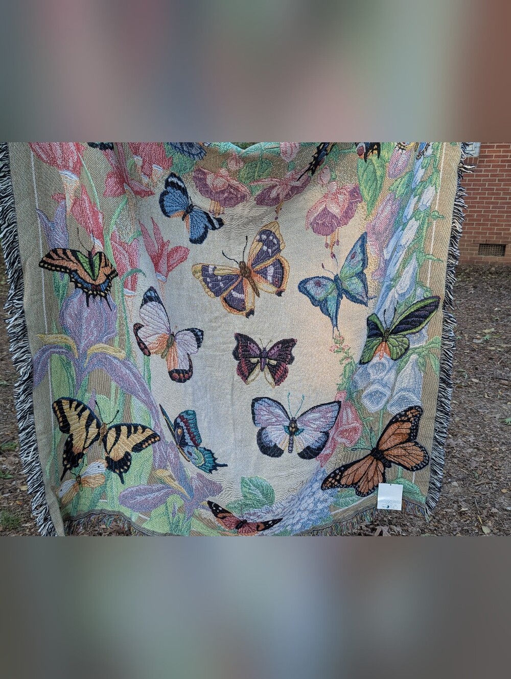 Simply Home Weavetec Butterfly Tapestry Throw Blanket Woven Fringe NWT 56"x60"